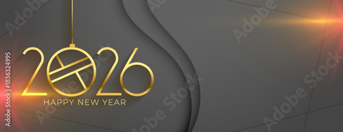 happy new year 2026  banner with golden bauble
