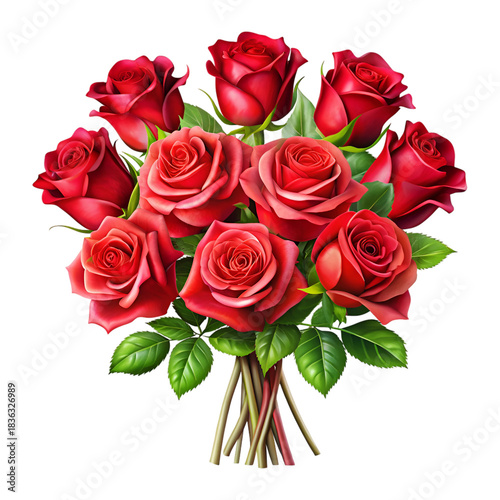 Semi-Realistic Red Roses Bouquet Illustration on Transparent Background.