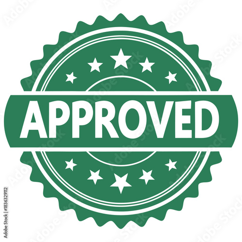Green approved stamp with stars and scalloped edge indicating acceptance and validation process complete