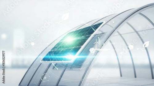 Solar panel system with futuristic design isolated on white background, showcasing sustainable energy source