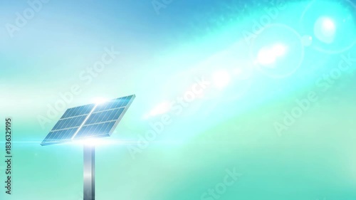 A solar panel gleams under a bright sky, symbolizing renewable energy and environmental sustainability