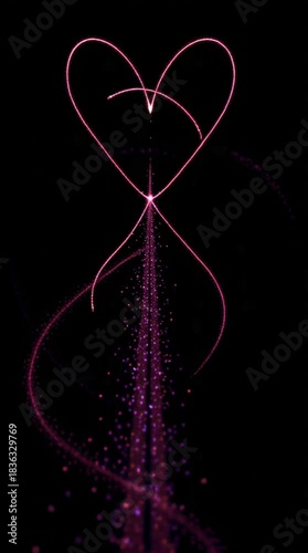 Abstract light trails forming heart shape on black background