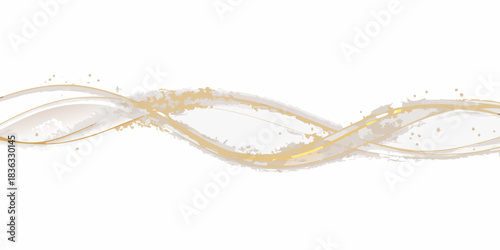 Elegant golden wave ribbons and sparkles on a clean white background