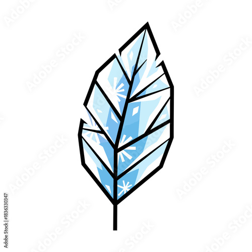 Flat Vector Stylized Botanical Ice Leaf with Crystalline Edges and Bold Black Outline
