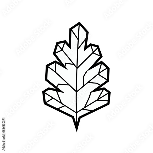 Flat Vector Stylized Botanical Ice Leaf with Crystalline Edges and Bold Black Outline