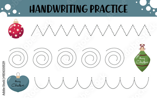 Holiday Line Tracing Practice Sheet with Ornaments