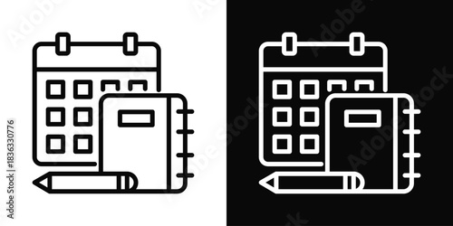 Daily Planner Icon White And Black Background Style