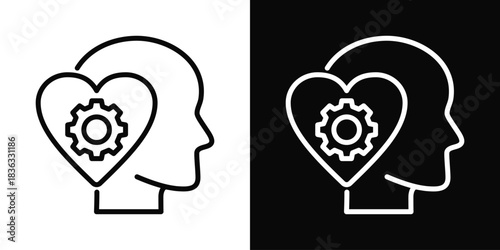 Stress Management Icon White And Black Background Style