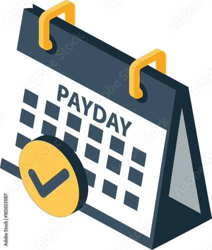 A calendar with the word 'PAYDAY' prominently displayed, marked with a checkmark, symbolizing a confirmed payment date.