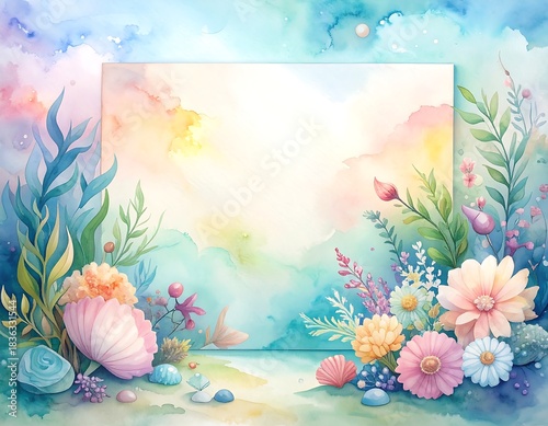 Soft-hued, whimsical floral scene with blank central space