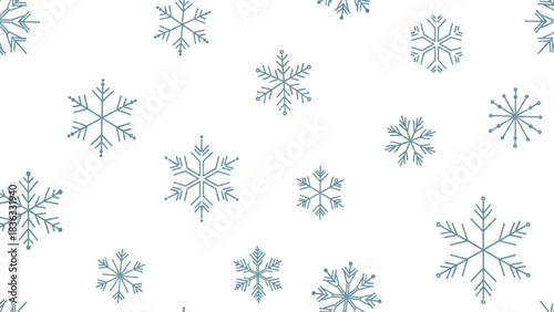 Seamless Snowflake Pattern, Minimal Light Blue on White Repeating Winter Christmas Vector Background