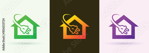 House electric plug swoosh logo smart home energy power technology service branding icon

