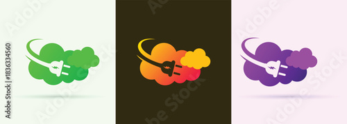 Cloud electric plug swoosh logo technology data storage service network digital brand icon
