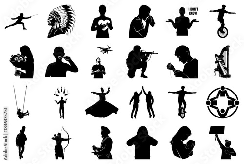 Collection of Silhouettes Representing Diverse Activities and Professions
