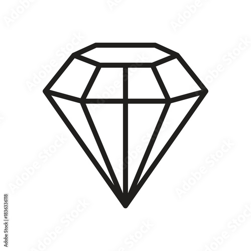 Diamond & crystal black line icon. Jewel sign. Brilliant symbol. Precious stone, gemstone concept. Editable stroke. Vector illustration. Isolated on a white background. Flat design.