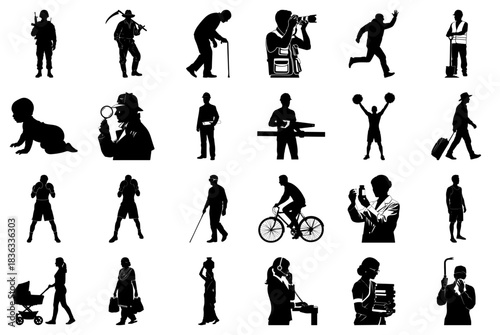Human Activities and Professions Silhouettes Grid woman