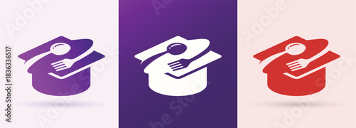 Graduation cap spoon fork culinary academy logo education restaurant catering food service icon
