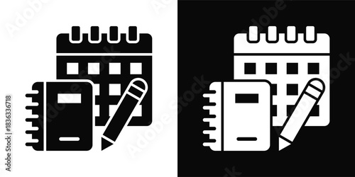 Daily Planner Icon White And Black Background Style