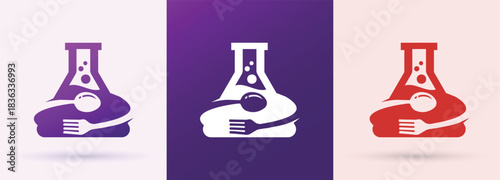 Laboratory flask with spoon fork food science culinary logo restaurant kitchen brand icon
