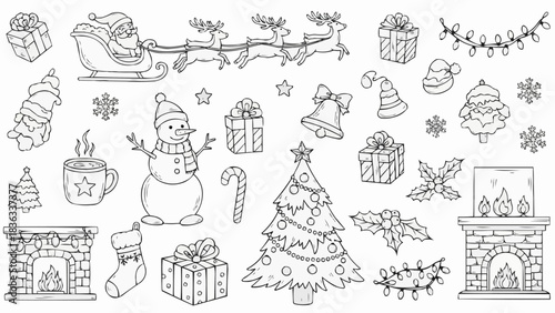 Hand-drawn Christmas Doodles and Festive Holiday Elements Collection.