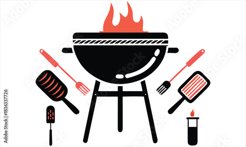BBQ Grill Icons – Barbecue Tools, Fire, Steak & Outdoor Cooking Design