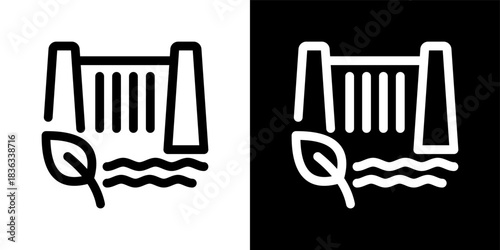 Hydropower Icon Set in Outline Black and White Style Vector Illustration