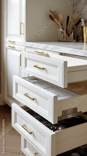 Elegant kitchen drawers showcasing interior design and storage