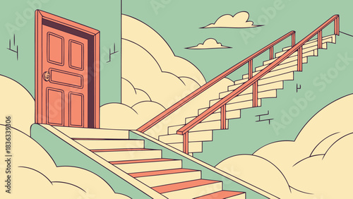 Abstract Journey Towards a Closed Pink Door