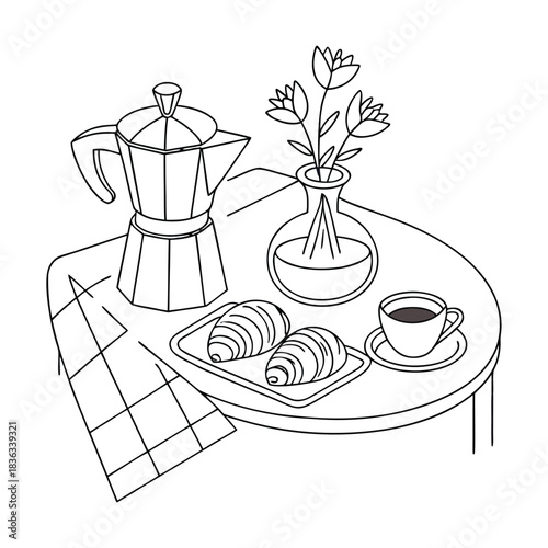 Vintage vector illustration set of still life icons with coffee, tea, cup, and cake for cafe restaurant design