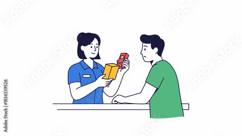 Retail worker assisting male customer with product choice