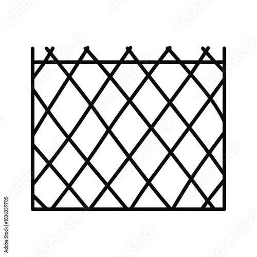Minimalist Line Icon of a Fence with Diamond Lattice Pattern