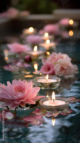 Floating candles and flowers in water