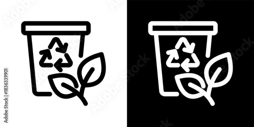 Recycling Bin icon set in outline black and white style vector illustration