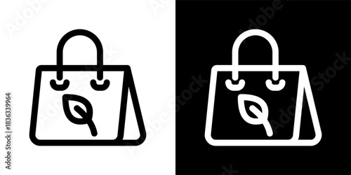 Eco Shopping Bag icon set in outline black and white style vector illustration