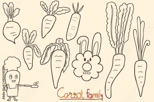Set of creative carrot noodle charector.