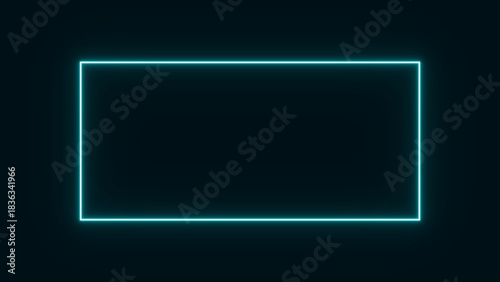 Vászonkép Radiant teal neon rectangle frame on a dark background