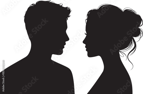 Elegant silhouette of a couple gazing at each other passionately vector illustration