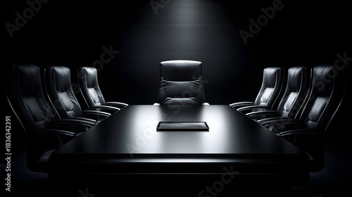 Empty corporate boardroom with executive chair concept