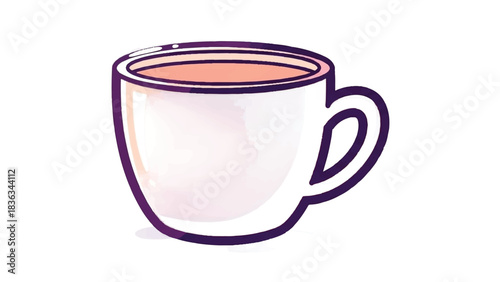 Simple White Coffee Cup with Pink Interior and Dark Outline.