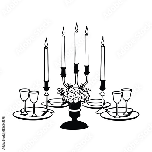 Vintage silver metal candlestick holder with glass cup for black tea