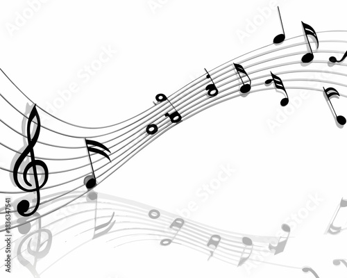 Elegant musical notes and staff flowing in a dynamic artistic composition