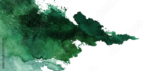 Abstract green ink cloud spreading and swirling in clear water on white background