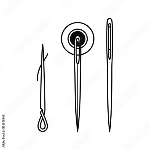 Outline Illustration of Hand Sewing Needles, Thread, and Button