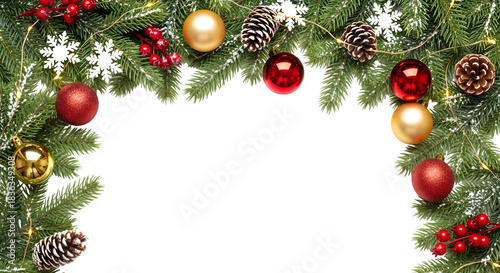 Christmas Garland with Ornaments on Black Background