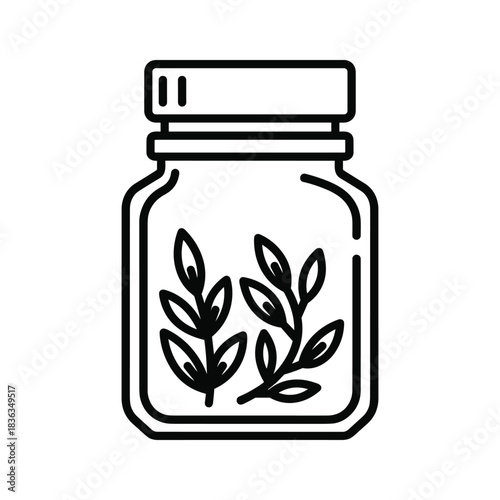 Herbal Ingredients Jar Line Art Icon