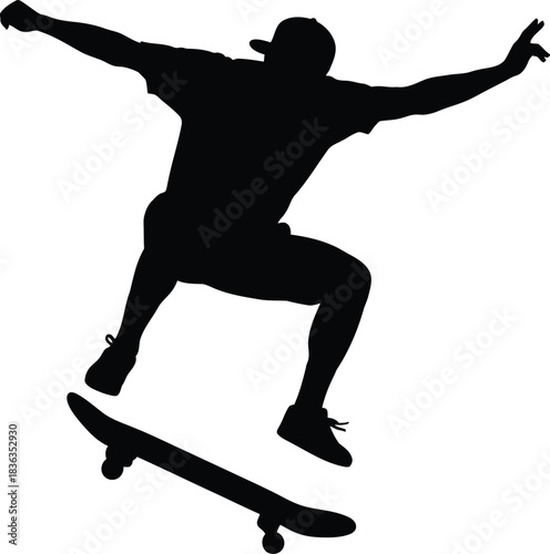 Skateboarder Performing Jump Trick Silhouette