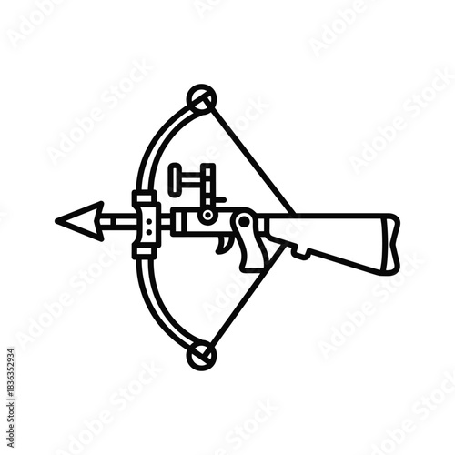 Crossbow with Arrow Line Art Icon