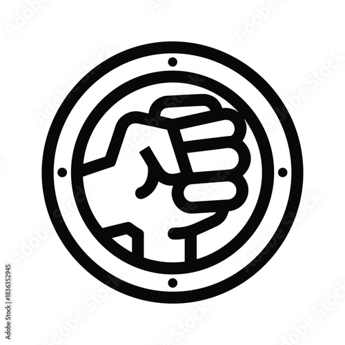 Clenched Fist in Circular Emblem Line Icon