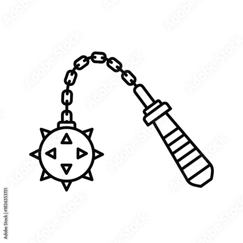 Medieval Flail Weapon Line Art Icon