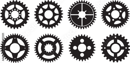 Set of black gear wheels on white background for mechanical design